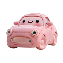 Süßes rosa Cartoon-Auto Icon - Niedliches 3D Kawaii-Fahrzeug