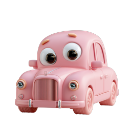 Cute Pink Cartoon Car Icon | Kawaii 3D Vehicle