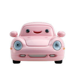 Cute Pink Cartoon Car Icon - Smiling 3D Vehicle