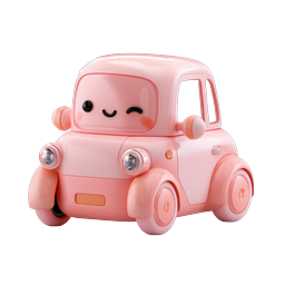 Cute Pink Kawaii Car Icon - 3D Clay Style