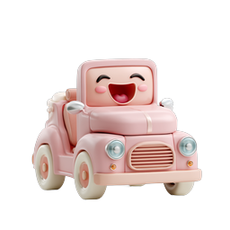 Cute Pink Kawaii Car Icon - Adorable Clay 3D Design