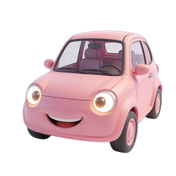 Cute Pink Cartoon Car Icon - 3D Rendered Character