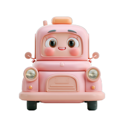 Cute Pink Car 3D Cartoon Character Icon