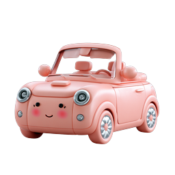 Süßes rosa Kawaii-Auto-Icon - Niedlicher 3D-Convertible