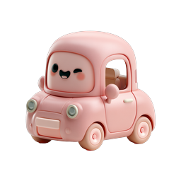 Niedliches 3D Pink Kawaii Cartoon Auto Icon | Süßer Clay-Stil