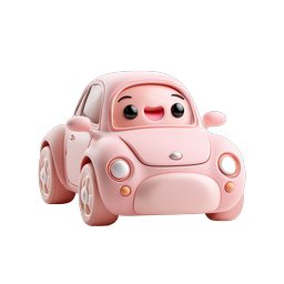 Icona auto cartoon rosa carina - Veicolo in stile argilla 3D