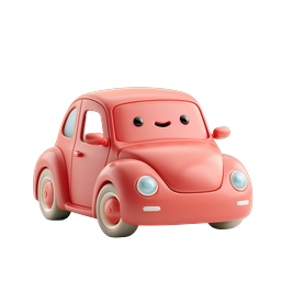 Cute Pink Car Icon - Adorable 3D Cartoon Vehicle Illustration