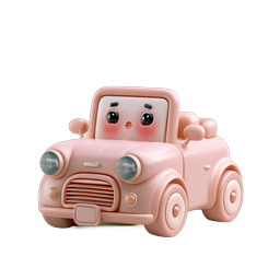 Cute Pink Kawaii Car Icon - Adorable 3D Toy Vehicle
