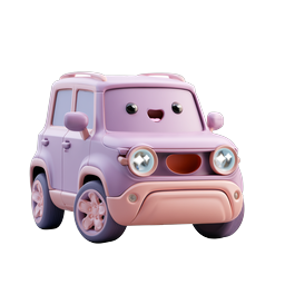 Cute Pink Cartoon Car Icon - 3D Kawaii Vehicle