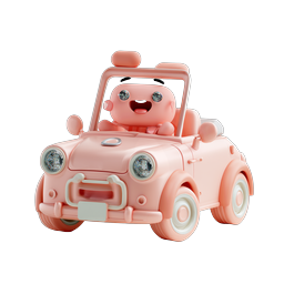 Simpatica auto rosa da cartone con conducente felice - Icona 3D in argilla