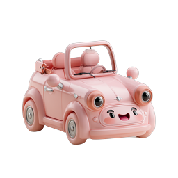 Cute Pink Kawaii Convertible Car 3D Icon - Cute Style