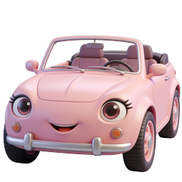 Cute Pink Convertible Car Icon - 3D Cartoon Style