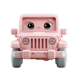 Cute Pink Kawaii Jeep Character Icon - 3D Clay Style