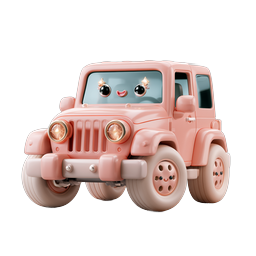 Cute Pink Clay-Style Jeep Icon with Kawaii Eyes