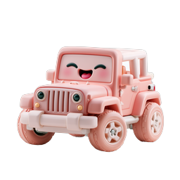Cute Pink Toy Jeep Icon - Kawaii 3D Vehicle Illustration