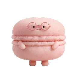 Adorable Pink Macaron Character with Glasses - 3D Clay Icon