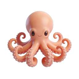 かわいいピンクのタコ 3Dアイコン | 海洋生物