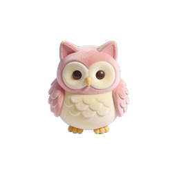 ไอคอน 3D นกฮูกสีชมพูน่ารักสไตล์ดินปั้นสำหรับงานออกแบบ