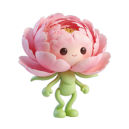 Cute Pink Peony Flower Mascot - 3D Clay Style Icon