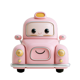 Cute Pink Taxi 3D Icon - Kawaii Cartoon Car
