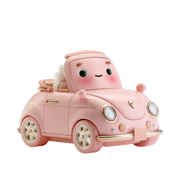 Cute Pink Toy Car - Adorable 3D Clay Style Icon