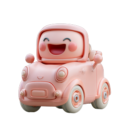 Adorable Pink Cartoon Toy Car with Happy Face - 3D Clay Icon
