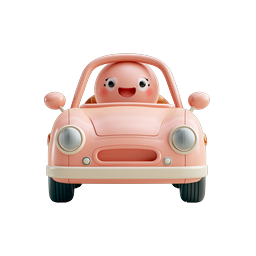 Cute Pink Toy Car with Kawaii Driver Icon | 3D Clay Style