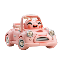 Cute Pink Toy Car Icon - Adorable Kawaii 3D Render