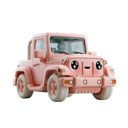 Cute Pink Truck 3D Icon - Kawaii Style Off-Road Vehicle