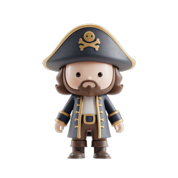 Cute Pirate Character 3D Icon - Adorable Captain Figure