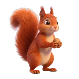 Cute Pixar-Style Squirrel 3D Icon with Walnut