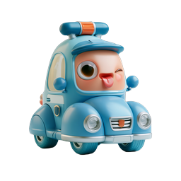 Cute Police Car Character 3D Icon | Toy Vehicle Mascot