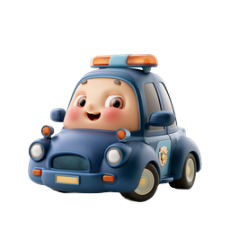 Cute Cartoon Police Car Character Icon - 3D Clay Style