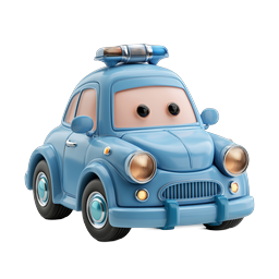 Cute Blue Police Car 3D Icon - Cartoon Style
