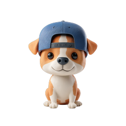 Cute Puppy with Backward Baseball Cap 3D Icon