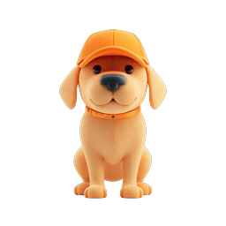 Adorable 3D Puppy Dog with Orange Cap Icon