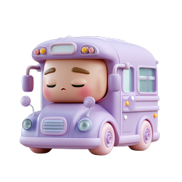 Cute Purple Bus Character Icon - Adorable 3D Clay Style