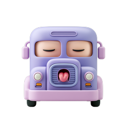 Cute Purple Bus Character Icon - 3D Clay Style