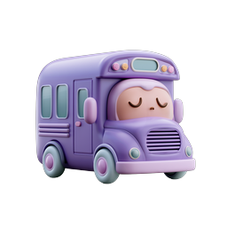 Cute Purple Bus Icon - Kawaii 3D Clay Style