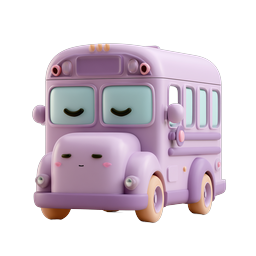 Cute Purple Kawaii School Bus 3D Icon