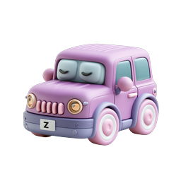 Cute Purple Cartoon Car Icon - 3D Clay Style