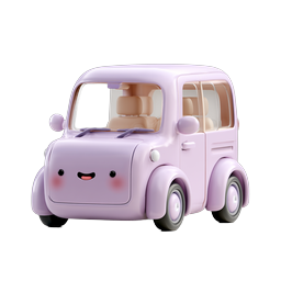 Süßes lila Kawaii 3D-Auto-Icon mit lächelndem Gesicht