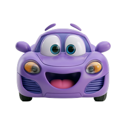 Cute Purple Cartoon Car Icon - 3D Character Vehicle