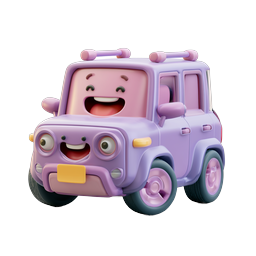 Cute Purple SUV Cartoon 3D Icon - Friendly Clay Render