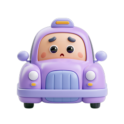 Cute Purple Taxi Character Icon | 3D Clay Style