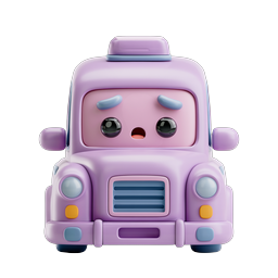 Cute Purple Taxi Character Icon - 3D Clay Style