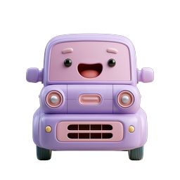 Cute Purple Cartoon Truck Character Icon