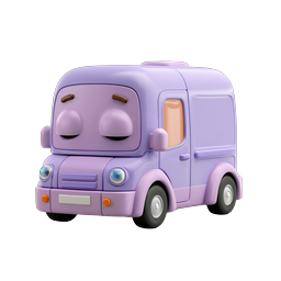Icono de furgoneta morada linda - Ilustración de vehículo 3D estilo dibujo animado
