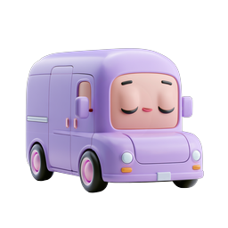 Cute Purple Kawaii Van Icon - 3D Clay Style