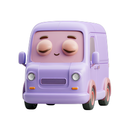 Cute Purple Cartoon Van 3D Icon - Clay Style